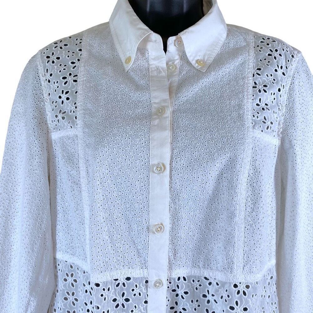 Tory Burch Ivory Eyelet Patchwork Button Down 3/4… - image 3